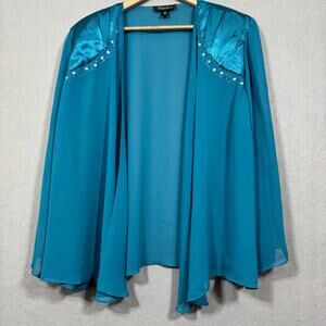 SL Fashion Beaded Sheer Teal Drape Jacket 20W Open Front Evening Formal Fairy